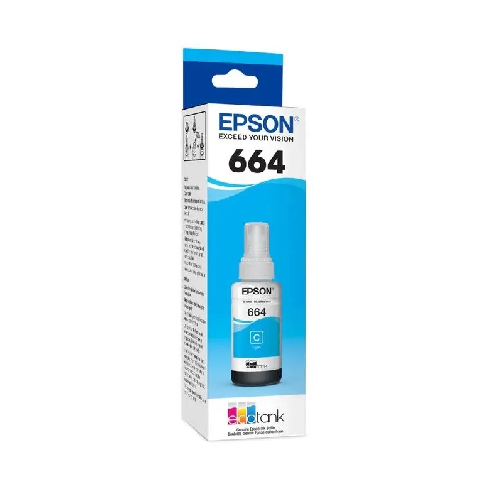 Epson T664 - Cián - original - recarga de tinta - para Epson L380, L386, L395, L495; EcoTank ET-2600, 2650, L1455, L396, L606, L656