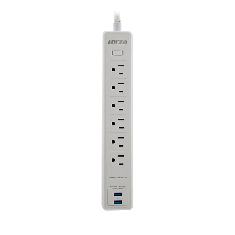 Forza - Surge protector - AC 110/220 V - 6 Tomas de Corriente - NEMA 2USB 5ft WH