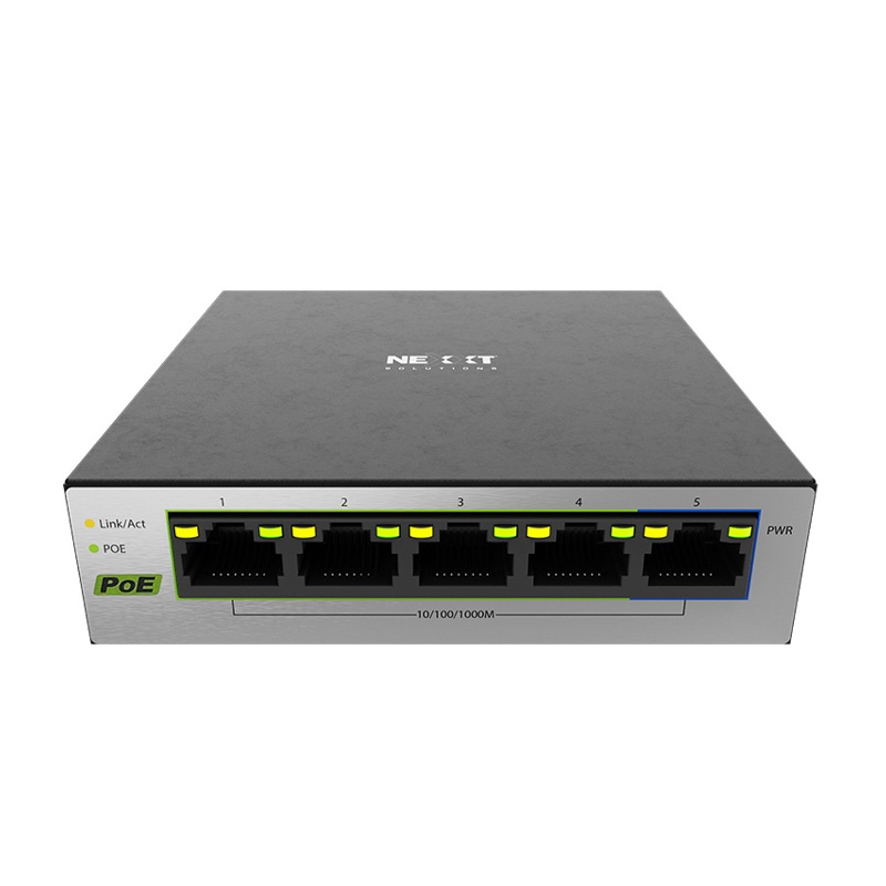Nexxt Solutions Infrastructure - Switch - Gigabit Ethernet - 5 x 10/100/1000 - 1 Gigabit Ethernet - 4 POE+ 60W