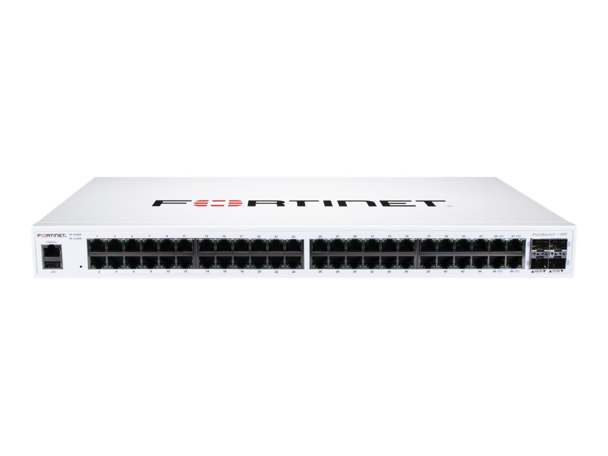 Fortinet FortiSwitch 148F - Conmutador - Gestionado - 48 x 10/100/1000 + 4 x 10 Gigabit SFP+ - flujo de aire lateral hacia atrás - montaje en rack