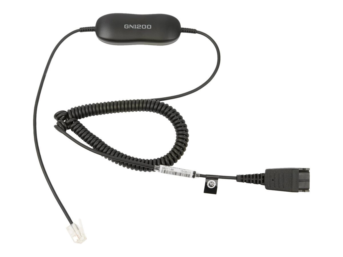 Jabra GN1200 CC - Cable para auriculares - Desconexión rápida enchufe a RJ-9 macho - para Jabra GN 2100, GN 2200, GN 2250